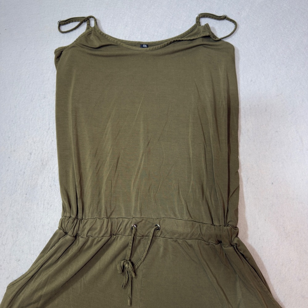 COM‎ Jumpsuit Women XXL Olive Green Excellent Wide Leg Spaghetti Strap Casual